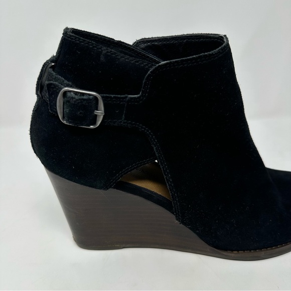 Lucky Brand Boots Sz 10 Suede Leather Cutout Design Wedge Heel Ankle Bootie - Picture 6 of 16